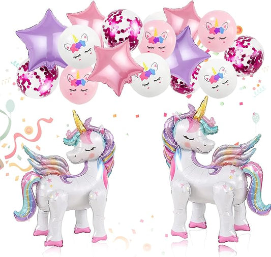 16 Pcs Unicorn Balloons Kit for Birthday Party Decorations 2 Self