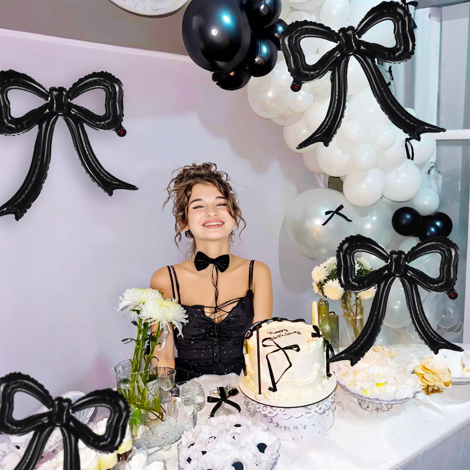 5 Pcs Black Bow Balloons Bow Party Decorations for Girl Women Black