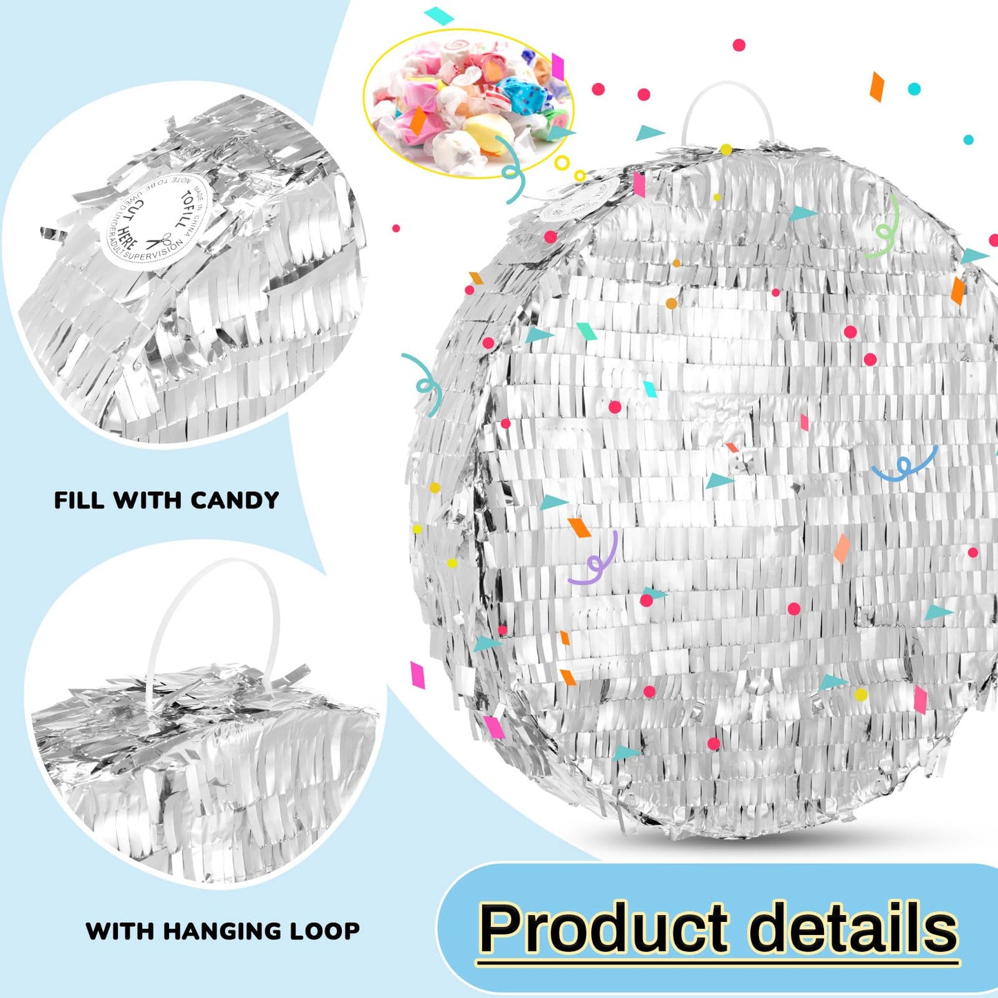 Jenaai Disco Ball Large Piñata 16 Inch, Round Blank Disco Piñata  Shin