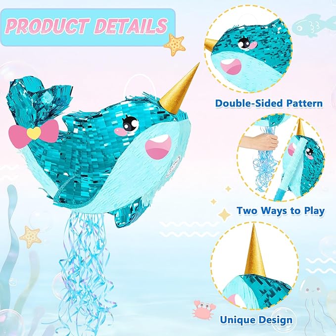 WERNNSAI Narwhal Piñata - Girl Narwhal Party Piñata Game Whale Ocean