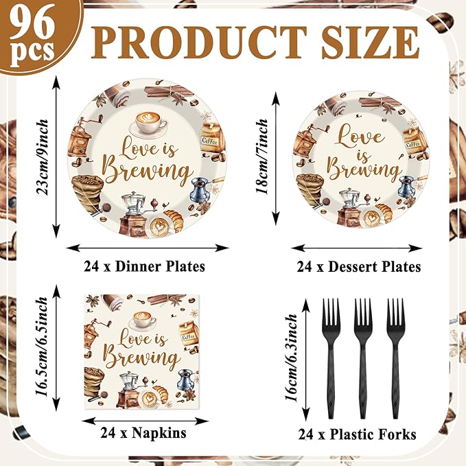96Pcs Love Is Brewing Party Decorations Bridal Shower Tableware