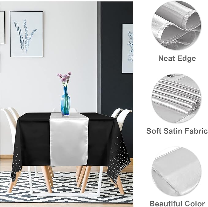 16Pack Disposable Plastic Tablecloths and Satin Table Runner Set