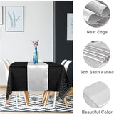 8Pack Disposable Plastic Tablecloths and Satin Table Runner Set Black