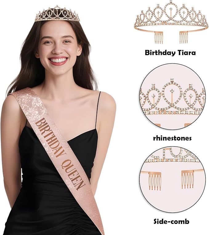 Happy Birthday Decorations for Women Girls Black Rose Gold Birthday