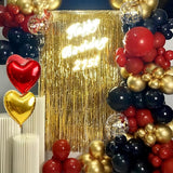 157Pcs Red Black Gold Balloons Garland Arch Kit with Glitter Fringe