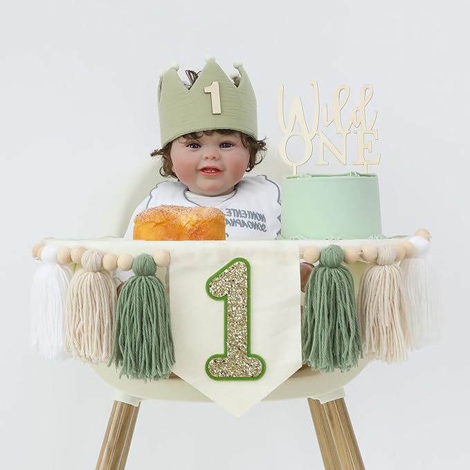 Wild One High Chair Banner for 1st Birthday Party Boy Decorations