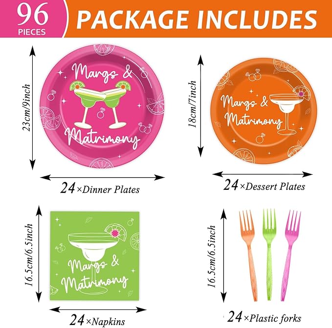 96pcs Margs & Matrimony Bachelorette Party Decorations Margs Plates