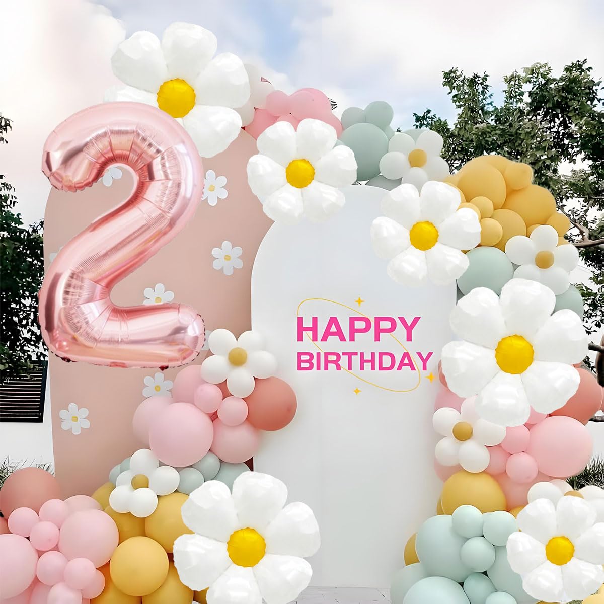 Daisy Balloons Two Groovy Birthday Decorations, 40 Inch Rose Gold