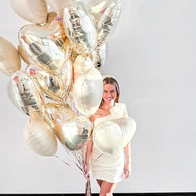 Cream White Heart Balloons,12Pcs Sand White Gold Heart Shaped Foil