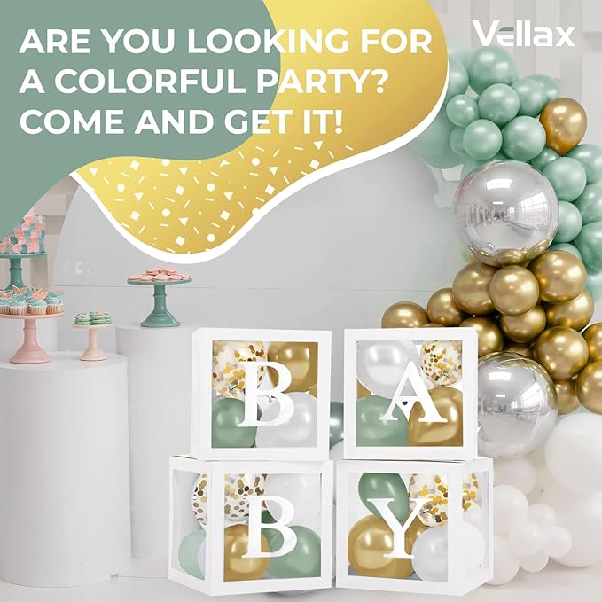 Baby Shower Boxes with Letters White Boxes with Sage Green Gold Gold
