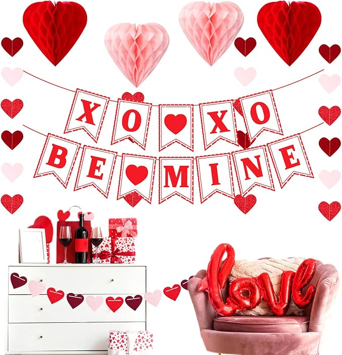 Galentines Party Decoration Valentines Heart Garland 25pcs Red Rose