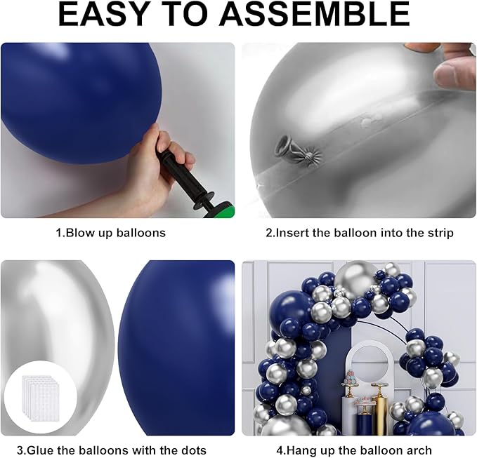 Blue and Silver Balloons Arch Garland Kit, 134pcs Navy Blue and