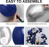 Blue and Silver Balloons Arch Garland Kit, 134pcs Navy Blue and