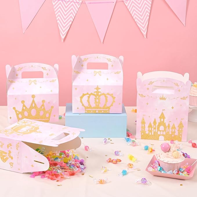 WERNNSAI 12 Pack Princess Candy Boxes - Pink Princess Birthday Party