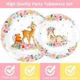 96PCS Woodland Baby Shower Tableware Set Girls Pink Safari