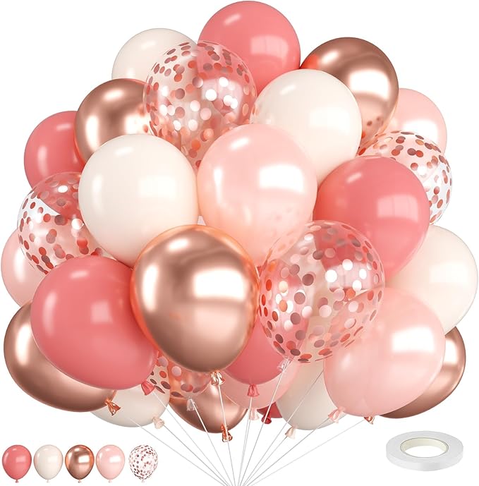 Dusty Blush Pink Balloons, 12 Inch Retro Pink Metallic and Rose Gold