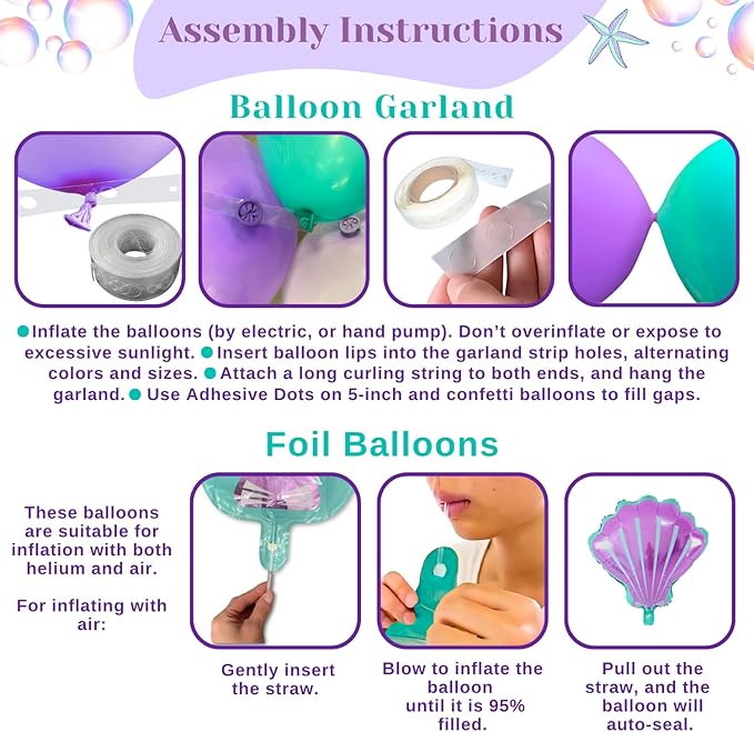248 Pieces Little Mermaid Birthday Decorations Kit All in 1 Girl's