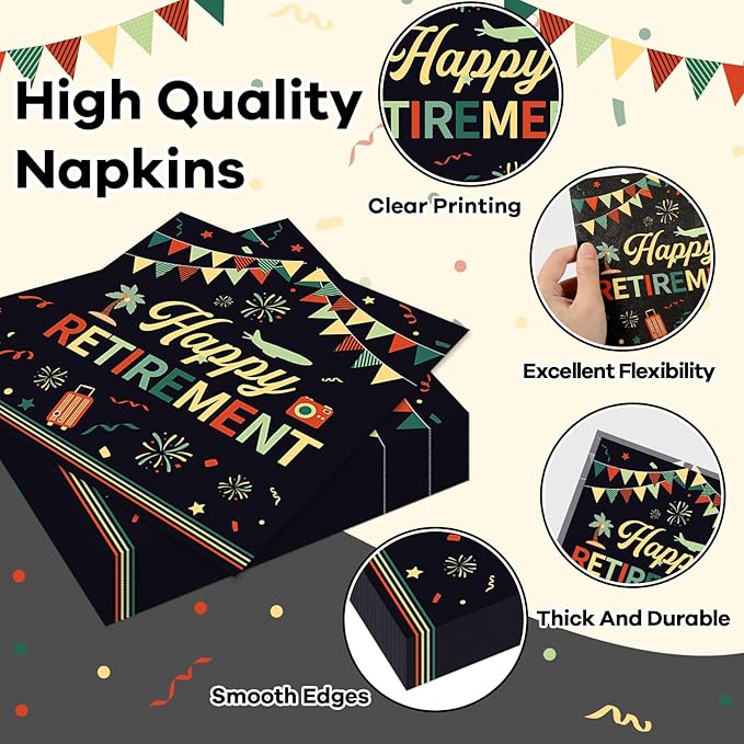 96 PCS Retirement Party Paper Plates Napkins Colorful Vintage