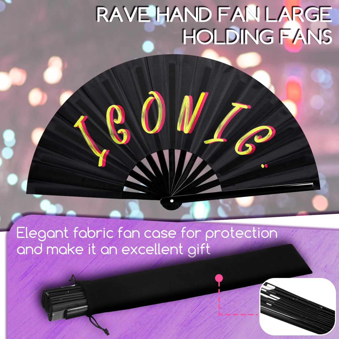 FairySandy 6 Pcs Large Hand Fan Rave Iconic Shade Bye Folding Bamboo