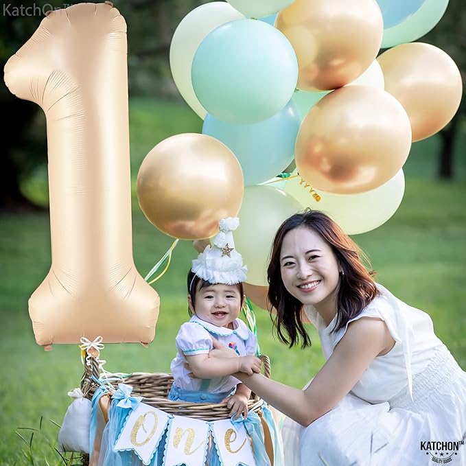 KatchOn, Giant 1 Balloon Number - 40 Inch Beige | Number One Balloon