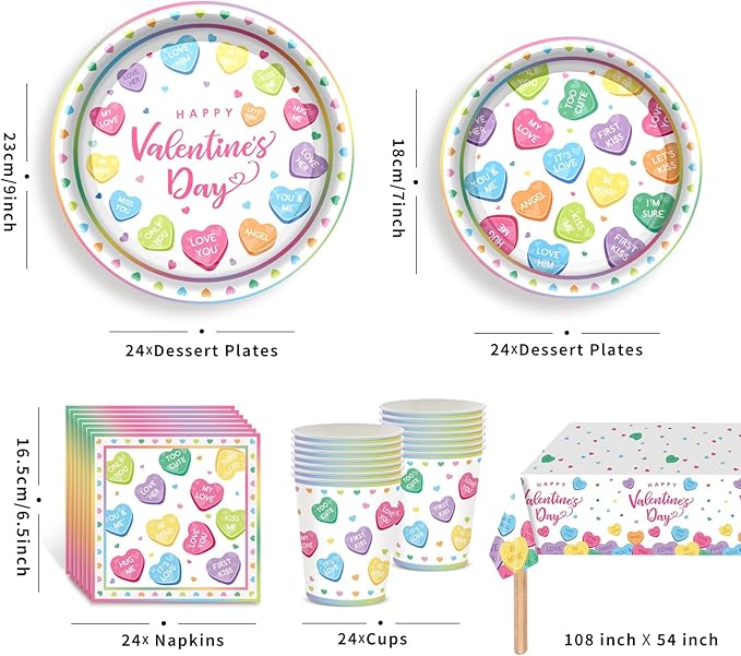 Valentine's Day Party Decorations Set Inclued with Plates Tablecloth