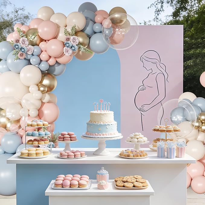 Gender Reveal Balloon Garland Arch Kit 126Pcs Pink Blue Sand White