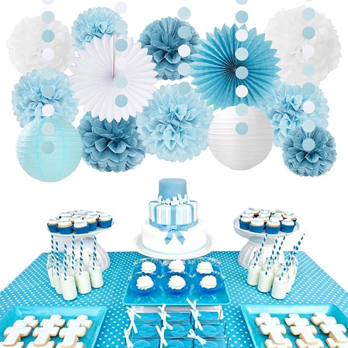 Dusty Blue White Bridal Shower Bachelorette Party Decorations 22pcs
