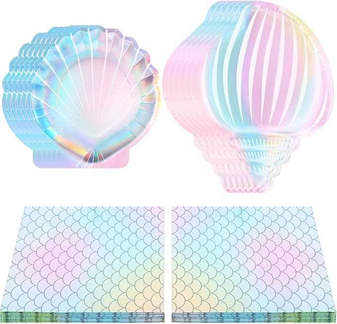 96 Pcs Mermaid Plates and Napkins for 24 Guests 7 Inch 9
