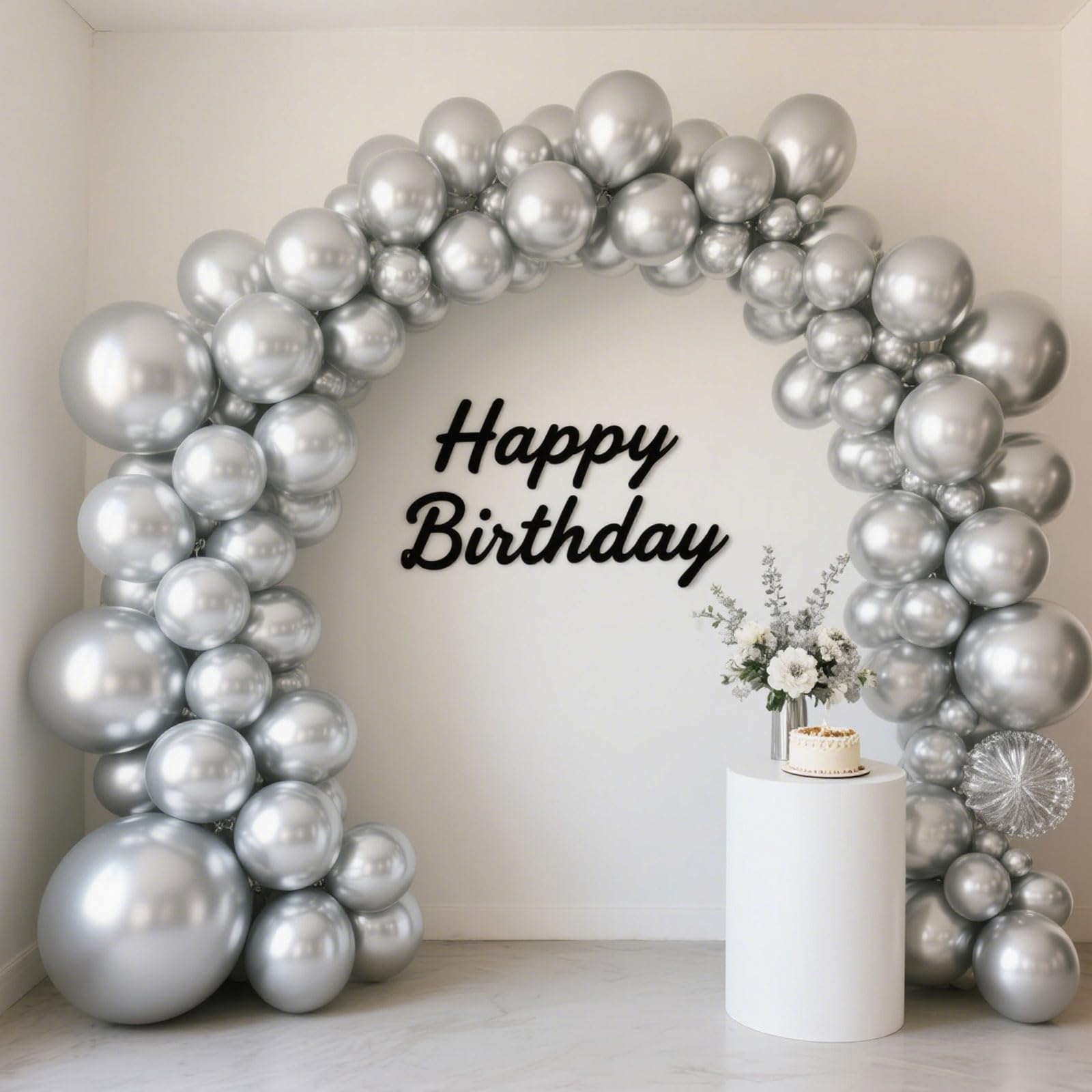 Silver Balloon,145pcs Latex Metallic Silver Balloons Arch Kit