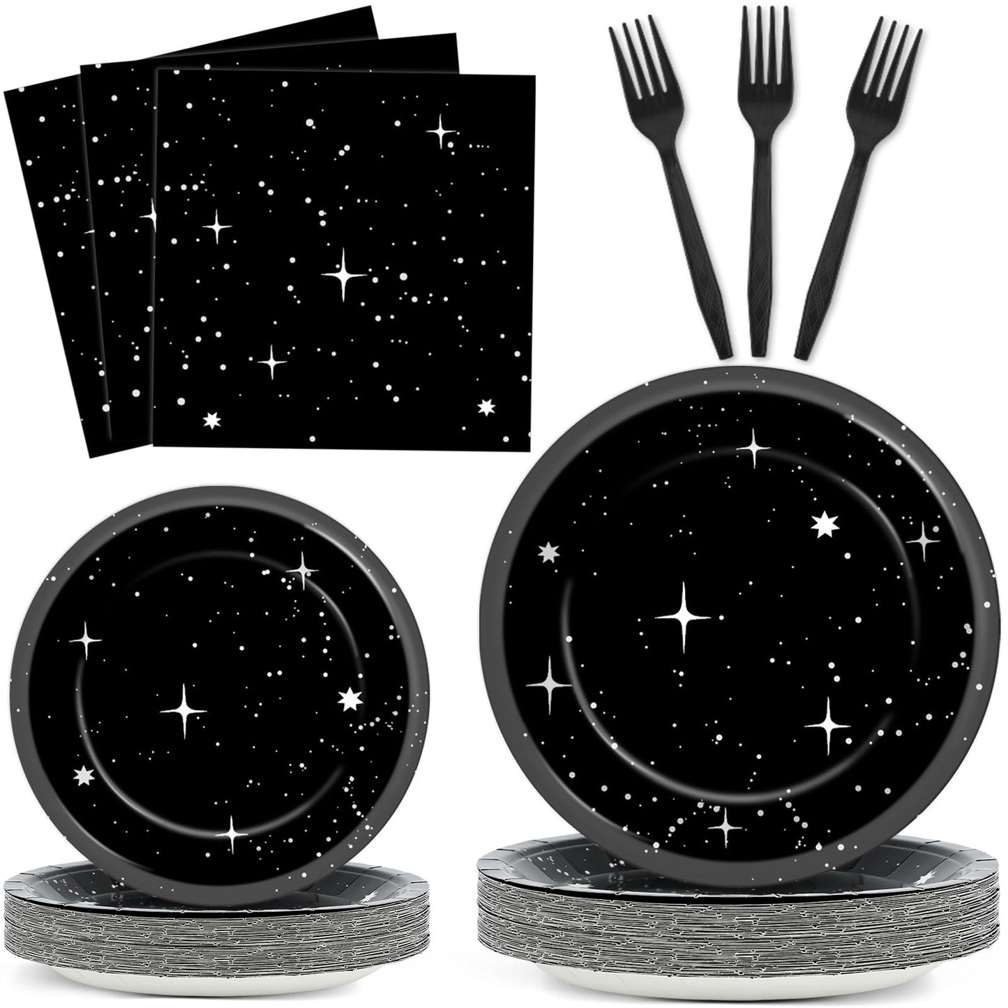 Qyeahkj 100Pcs Stars Birthday Party Decorations Galaxy Plates and