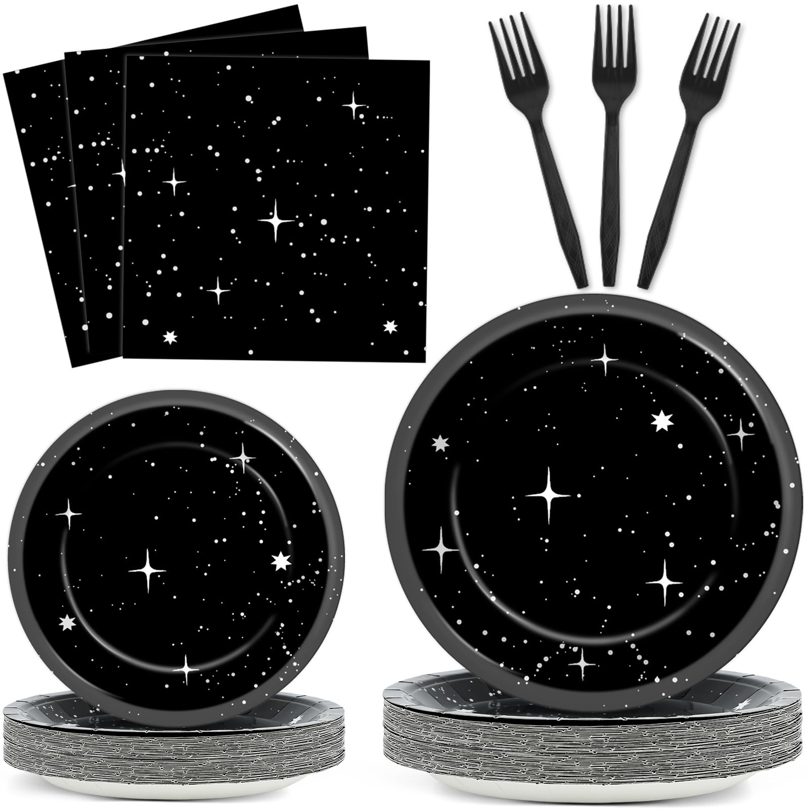 Qyeahkj 100Pcs Stars Birthday Party Decorations Galaxy Plates and