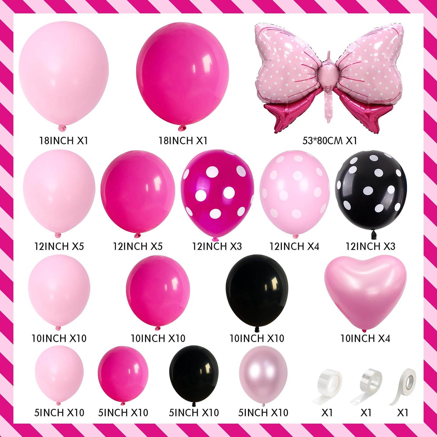 Pink and Black Balloons Arch Balloons Garland with Bow Heart Foil