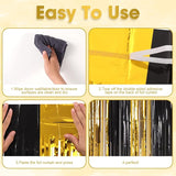 Voircoloria 3 Pack 3.3x8.2 Feet Black and Gold Foil Fringe Backdrop