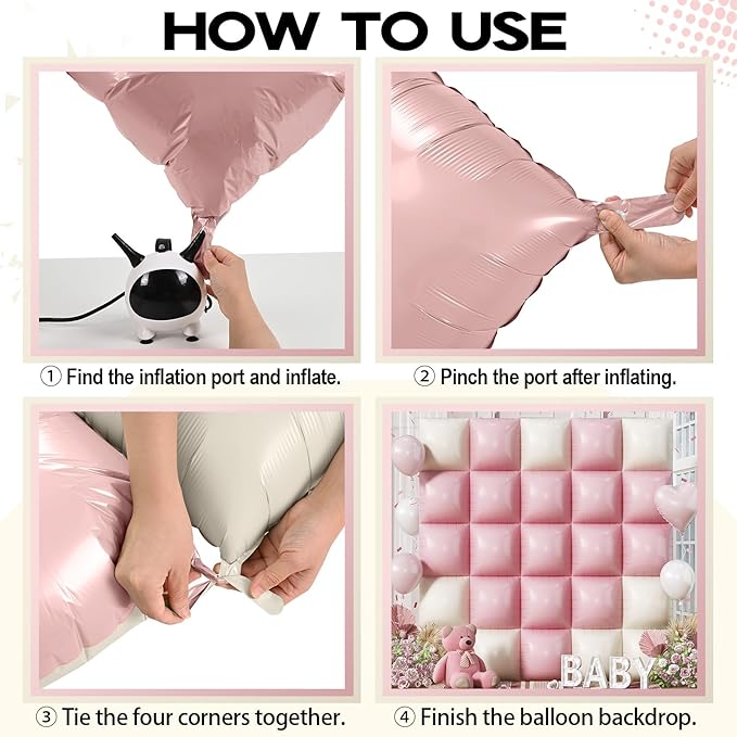 Pink Cream Balloons Square Foil Balloon 25PCS Boho Baby Pink and