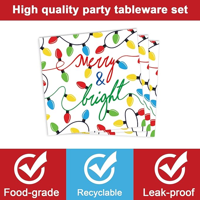 96PCS Merry Christmas Party Tableware Set Christmas Lights Party