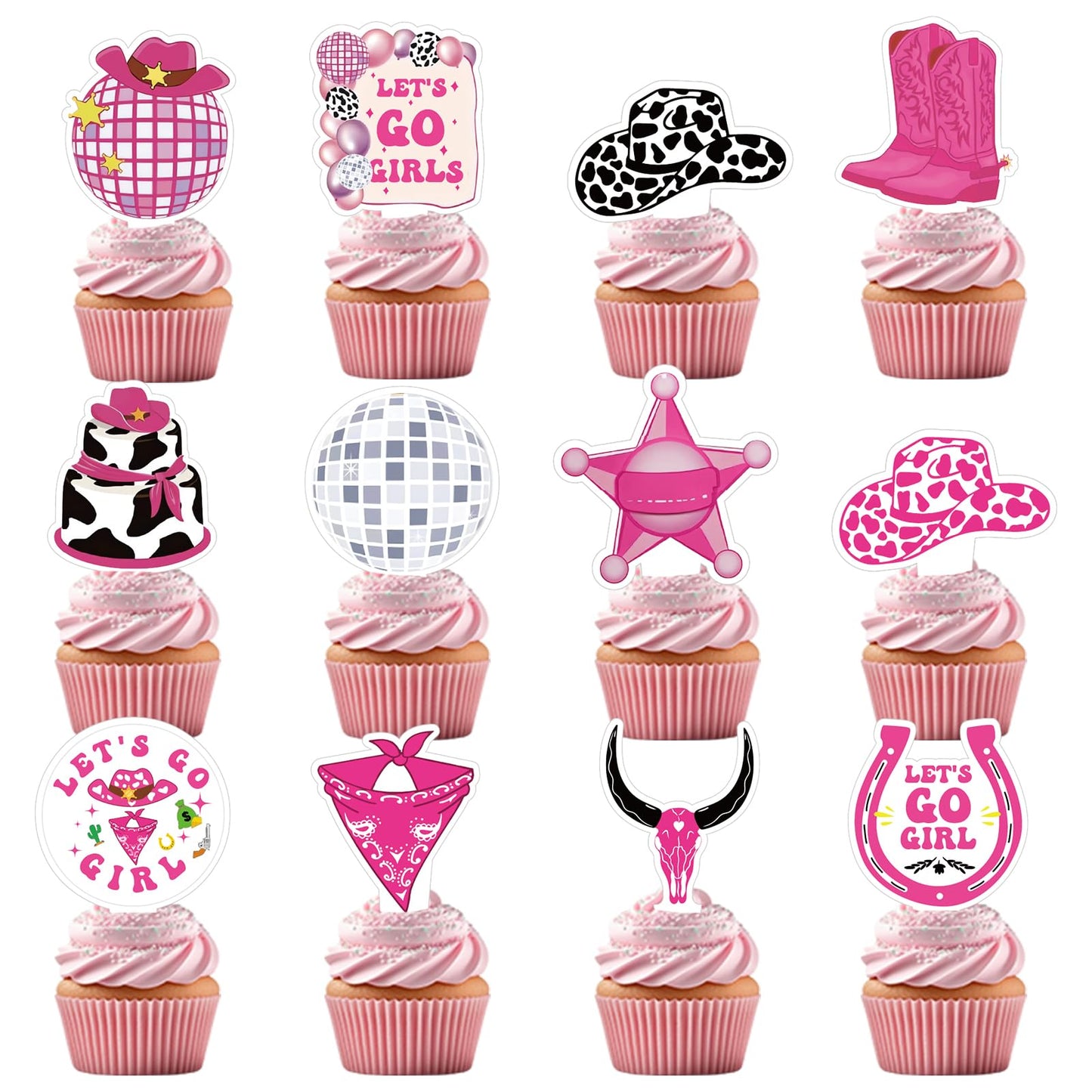 Yoomod 36PCS Cowgirl Cake Cupcake Toppers for Disco Let's Go Girls