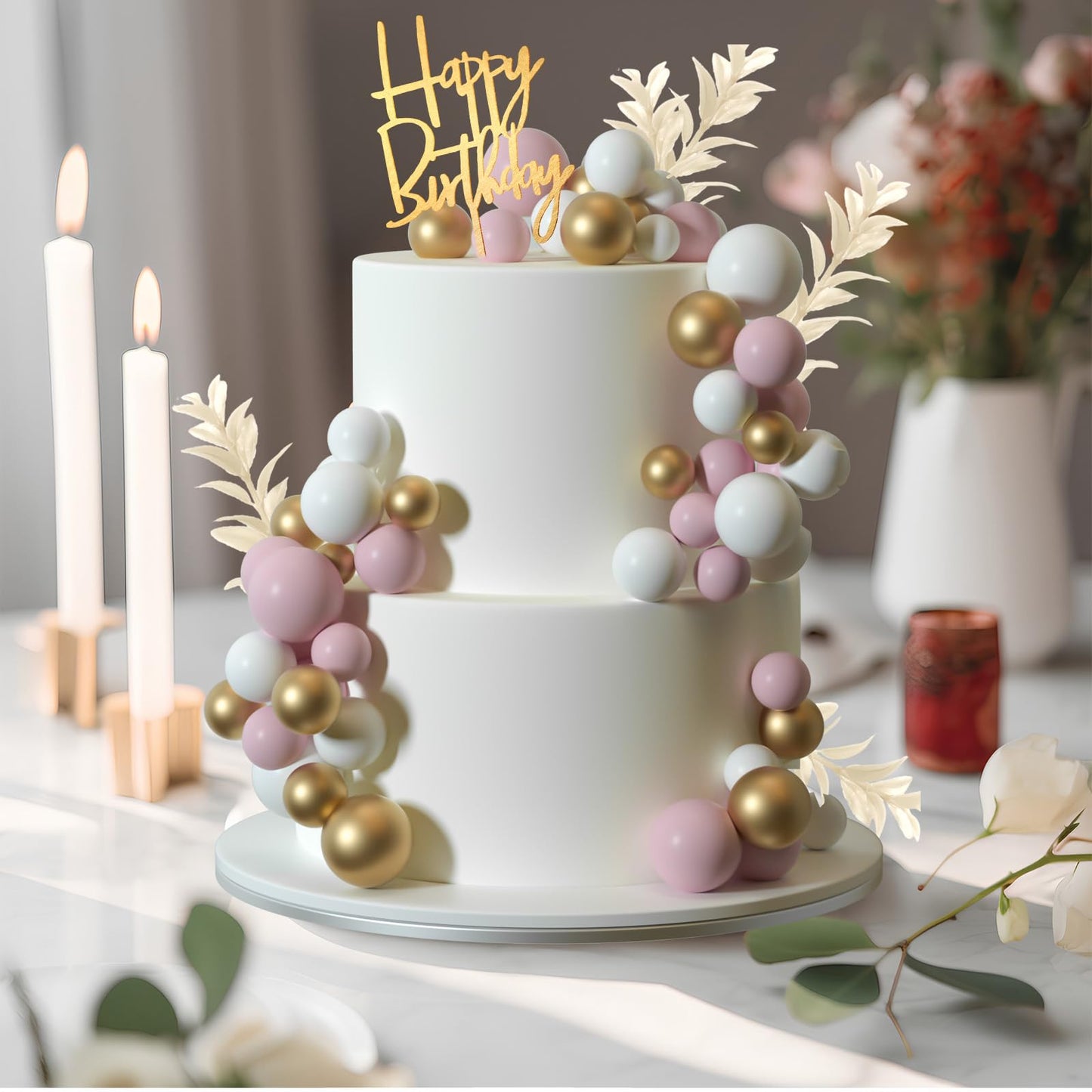MIAHART Ball Cake Toppers Boho Grass Cake Topper Ball Cake Insert Whit