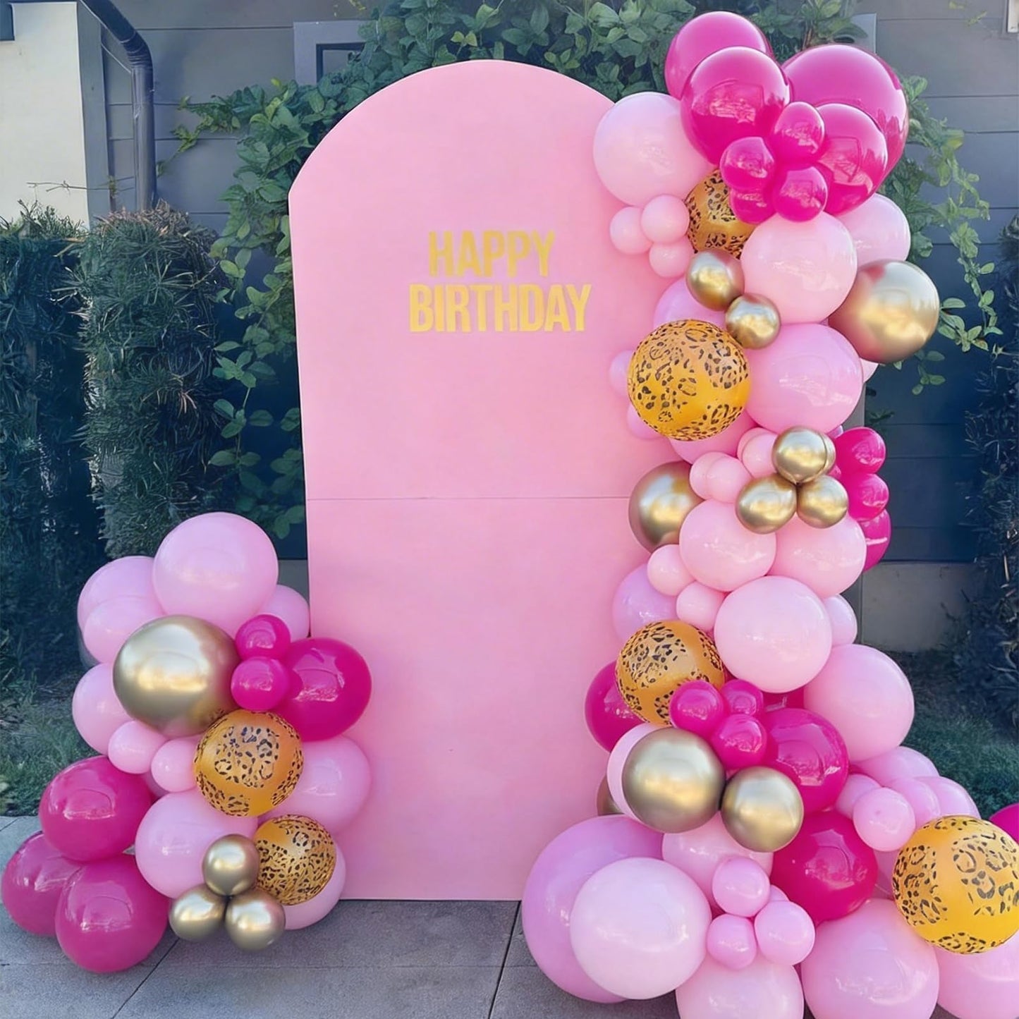 Hot Pink Cheetah Print Balloon Arch Kit, Pink Gold Balloons Garland