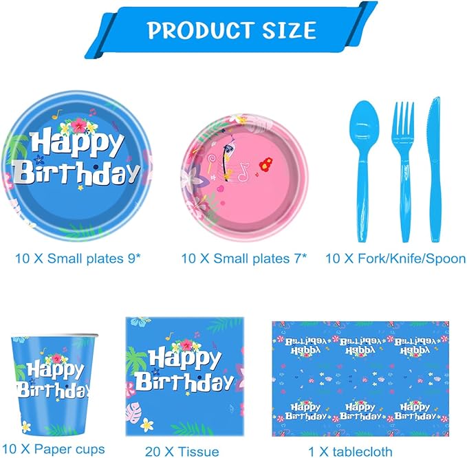 81Pcs Tropical Hawaiian Party Cutlery Set Blue and Pink Party Plates