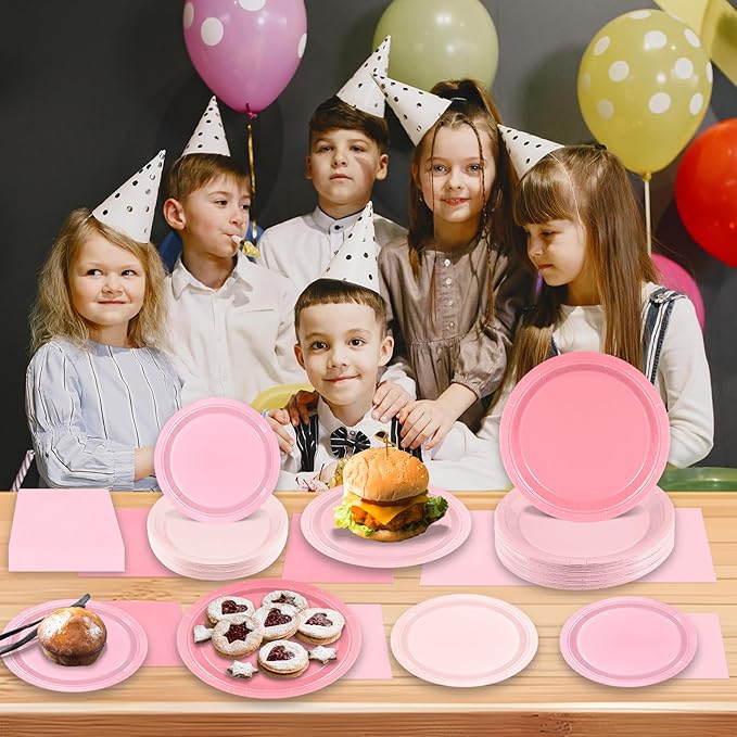 180Pcs Pink Paper Plates Party Supplies Boho Paper Plates and Napkins