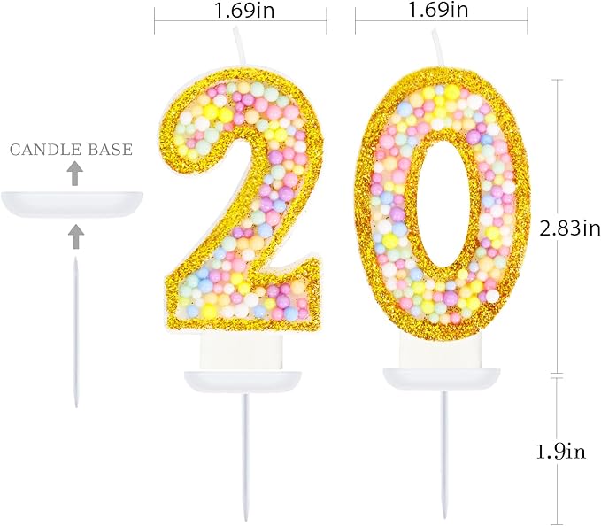 20th Birthday Candle for Cake, Colorful Macaron Numeral Candles for