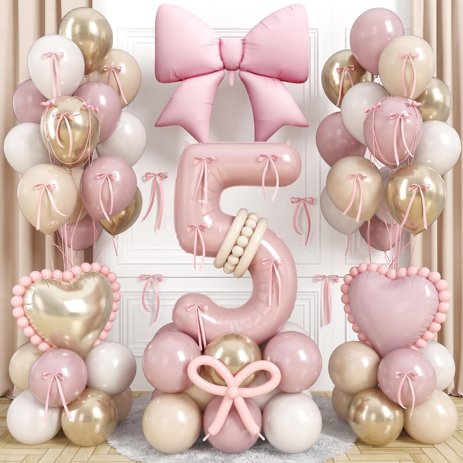 Light Pink 5 Balloon Number, Retro Blush Pink Gold Beige Nude Latex
