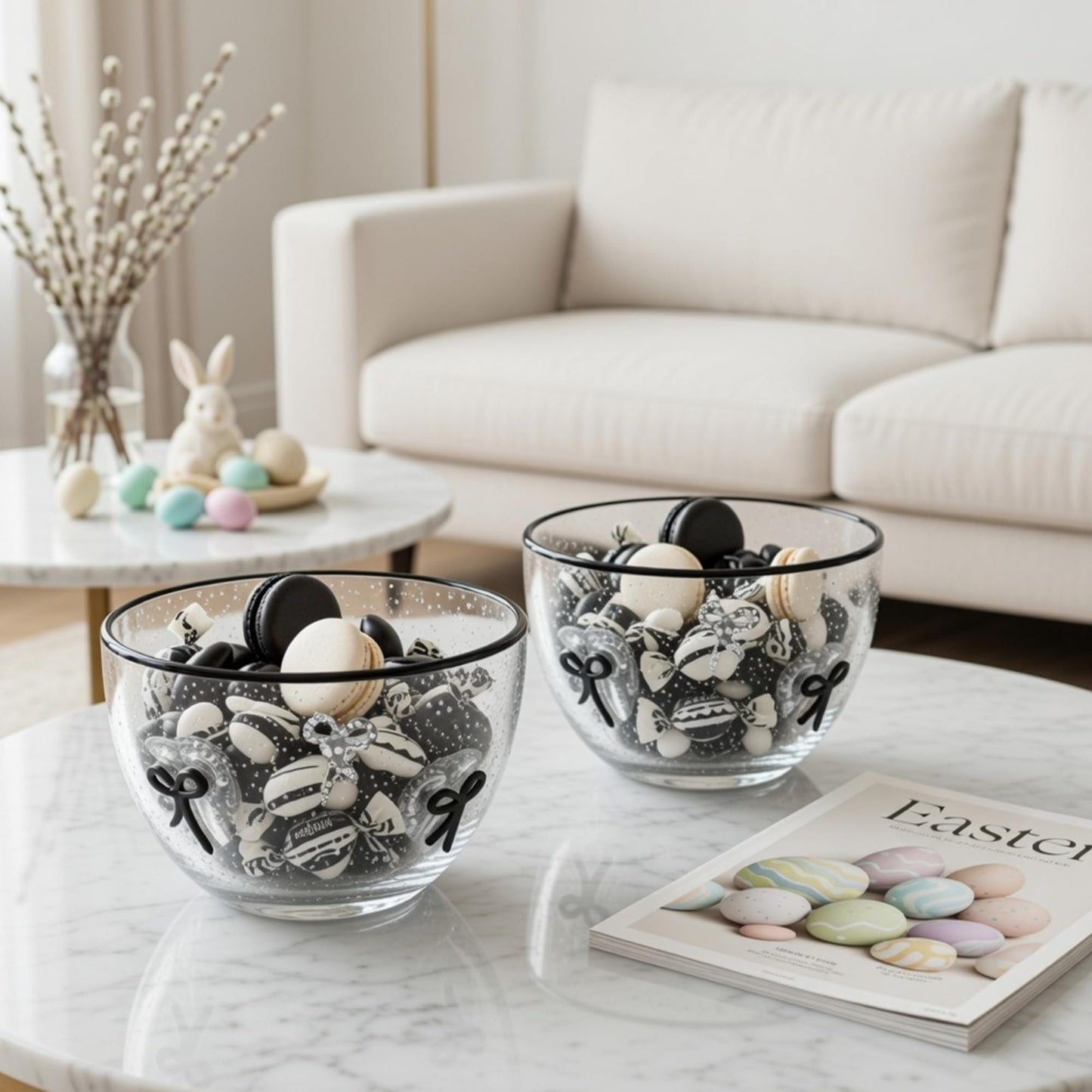 Potchen 2 Pcs Black Bow Candy Bowl Dish, 14oz Glass Dessert Bowls with