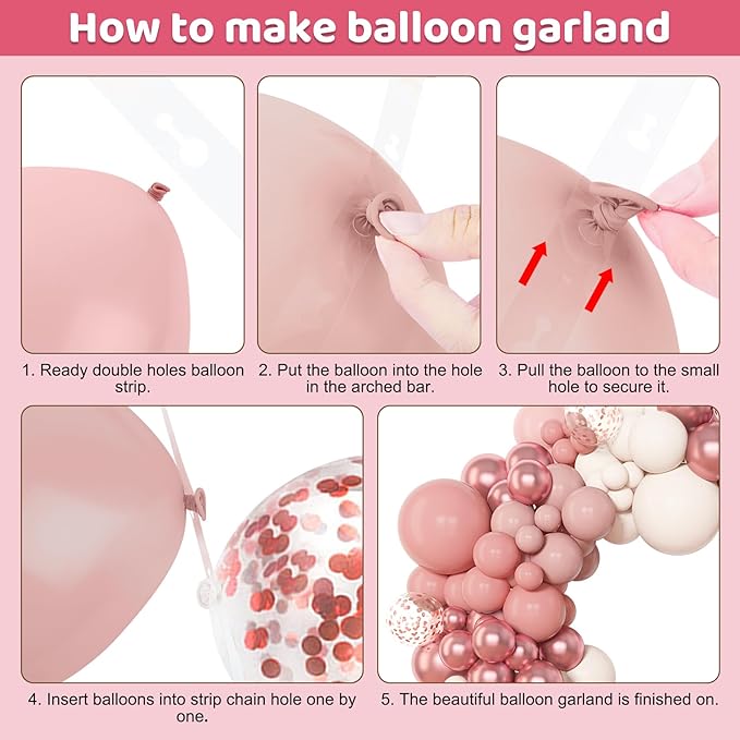 Amandir 153pcs Dusty Pink Balloon Garland Arch Kit, Different Sizes