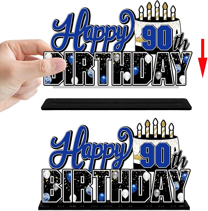 LINGTEER Happy 90th Birthday Blue Acrylic Table Topper Centerpieces
