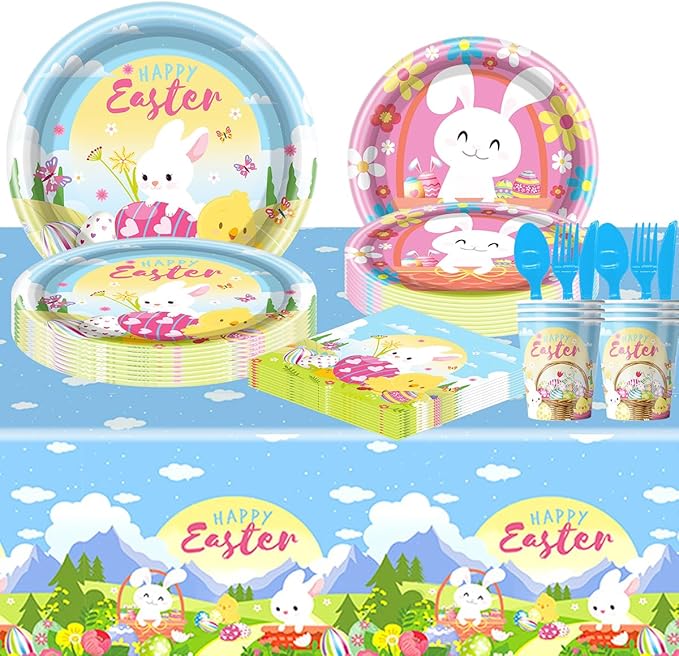 Easter Party Tableware Set 81 Pcs Easter Bunny Decorations