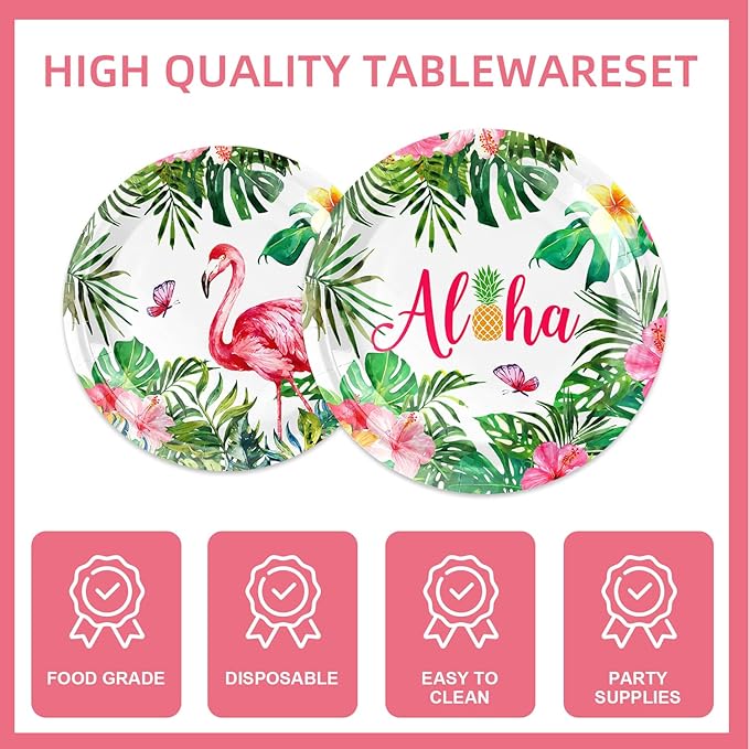 167Pcs Hawaiian Aloha Party Decorations Flamingo Party Plates