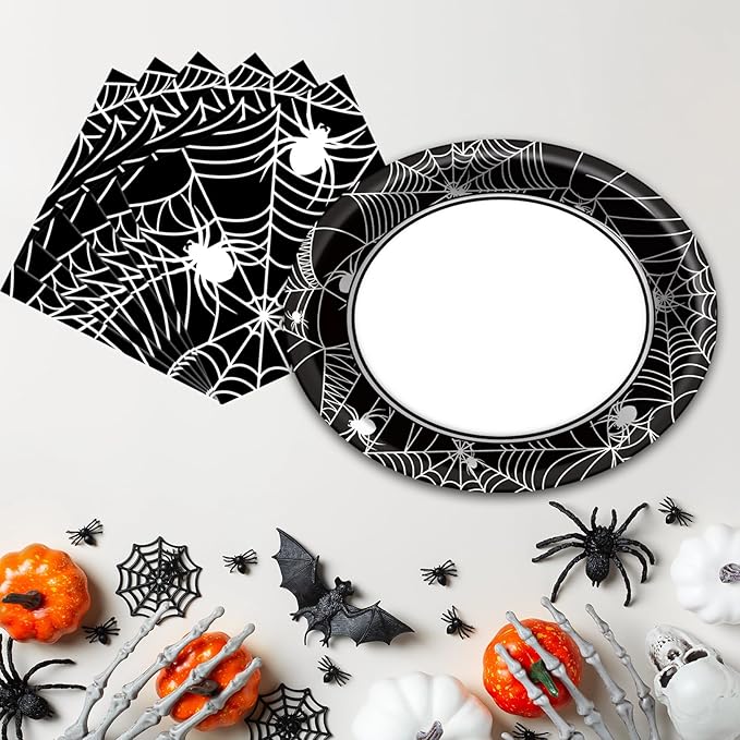 Halloween Party Oval Paper Plates 11inch Large Spider Web Paper
