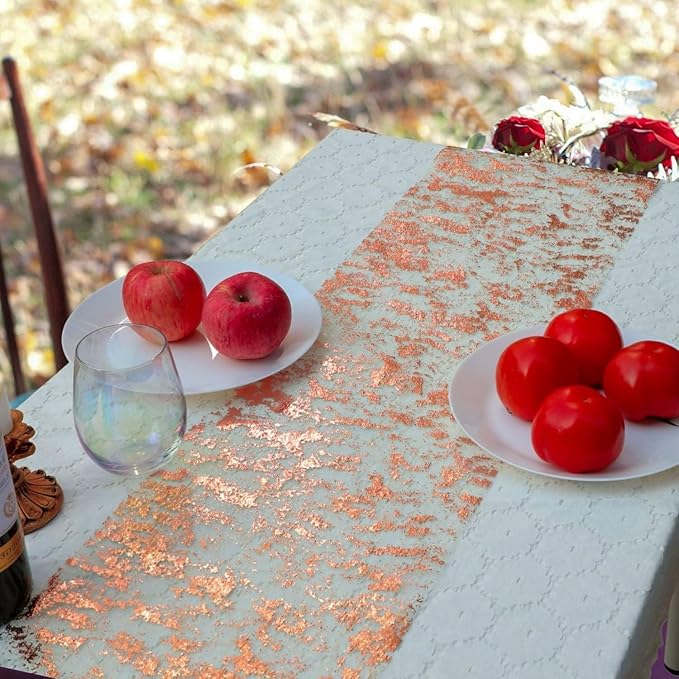 Snowkingdom Rose Gold Table Runner 11 Inch x 100 Feet Glitter Sequin