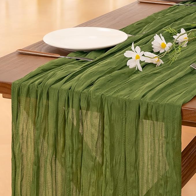 10pcs Moss Green Valentine's Day Cheesecloth Table Runner Boho